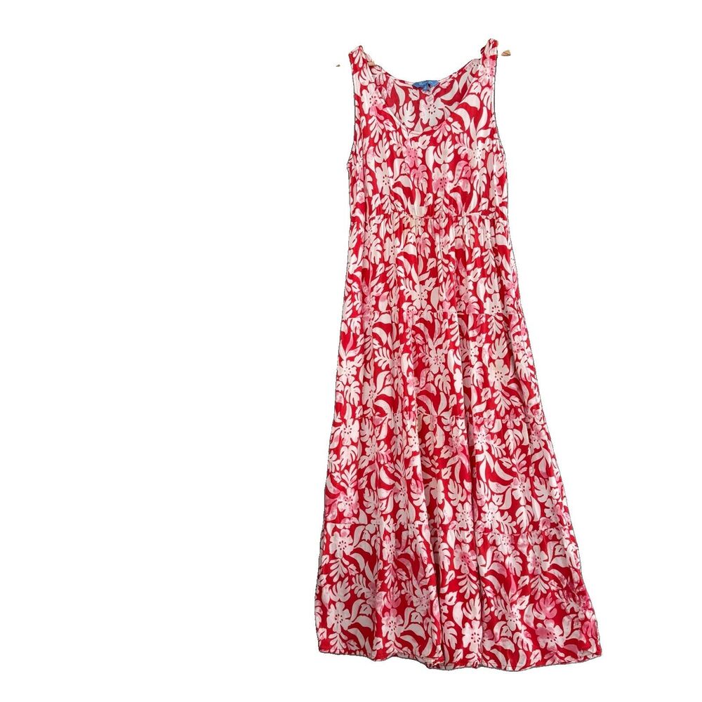 Blue Ginger Hawaii Maxi Dress Womens XL Red White Tropical Resort Beach Travel